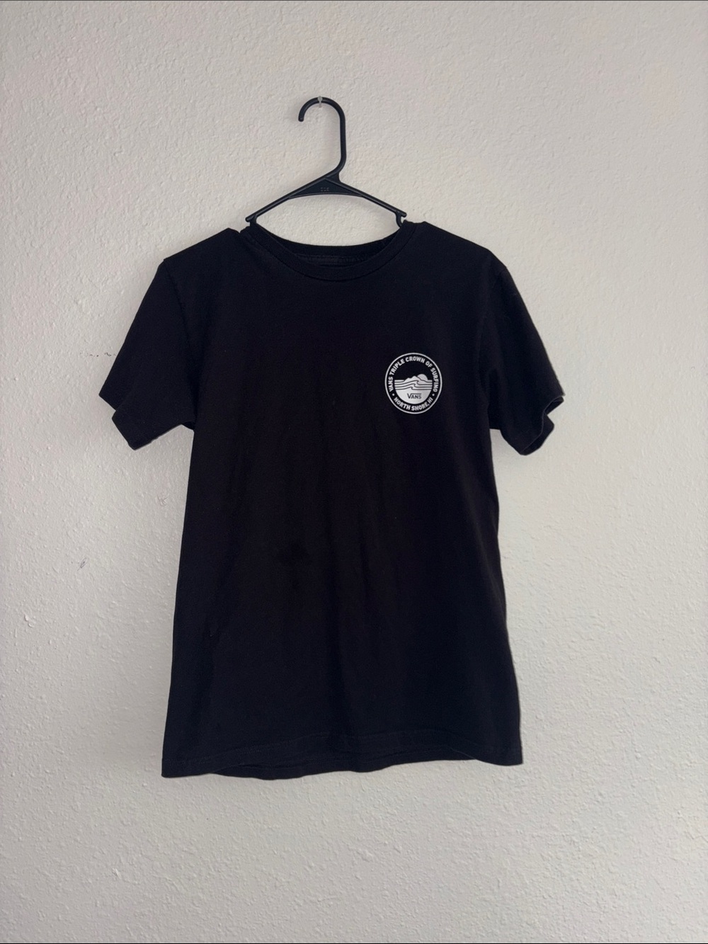 Triple Crown of Surfing Hawaii Vans Black T-Shirt with White Logo Print